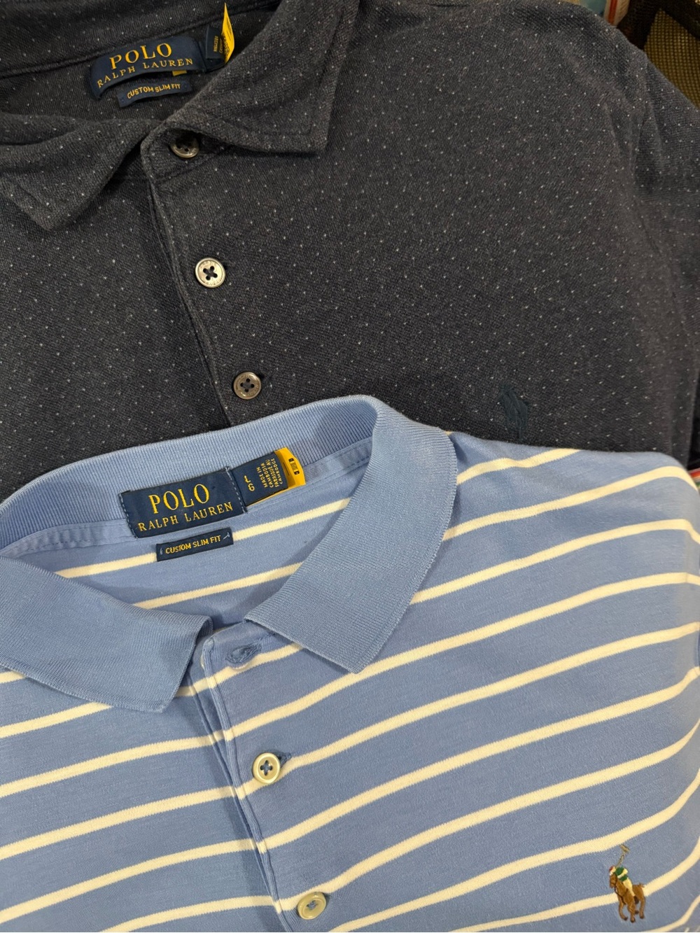 Ralph Lauren Polo Large Slim Fit Men's Short Sleeve Lot Of 2 Dots Stripes Blue